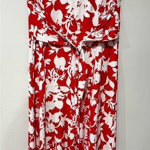 Tommy Bahama Red White Floral Maxi Dress Women Sleeveless Tie Waist Size M